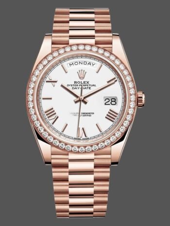 Rolex Day-Date 228345RBR Men's Watch Replica White Roman Dial Diamond Bezel 40mm