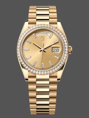 Replica Rolex Day-Date 128348RBR unisex watch, dial with champagne indexes, 36 mm yellow gold