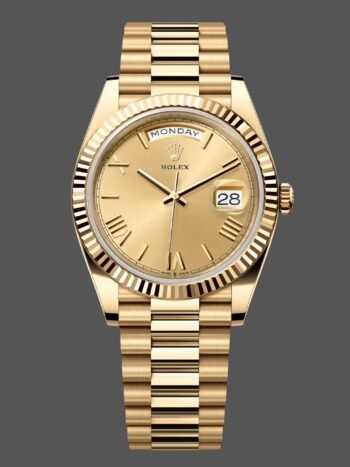 Rolex Day-Date 228238 Men's Replica Watch, Champagne Roman Dial, Fluted Bezel, 40mm