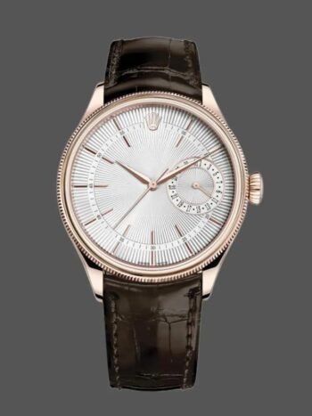 Réplica del reloj Rolex Cellini Date 50515 de 39 mm para hombre, correa de piel de cocodrilo plateada y oro rosa