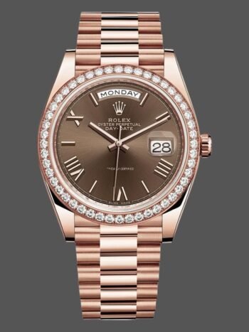 Replica Rolex Day-Date 228345RBR Men's Watch, Chocolate Brown Dial with Diamond Bezel and 40mm Roman Dial