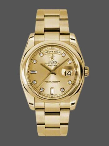 Replica of the unisex Rolex Day-Date 118208 watch with a 36 mm champagne diamond dial