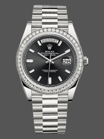 Rolex Day-Date 228349RBR Men's Watch Replica Black Dial Diamond Bezel 40mm