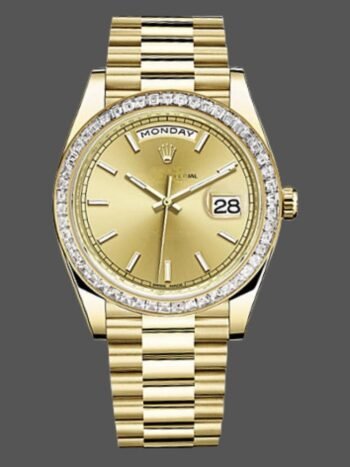 Replica Rolex Day-Date 228398TBR Men's Watch Champagne Dial with Diamond Indexes and Bezel, 40mm