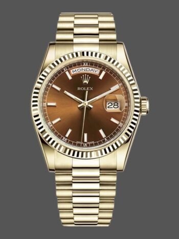 Replica Rolex Day-Date 118238 unisex watch, yellow gold, cognac dial, indices, 36 mm