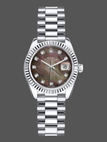 Replica Rolex Datejust 179179 Women's Watch, Black Mother of Pearl Dial with Diamonds and Fluted Bezel, 26mm
