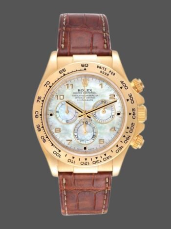 Rolex Daytona 116518 Men's Watch Replica Yellow Gold Mother of Pearl Dial Brown Strap 40mm
