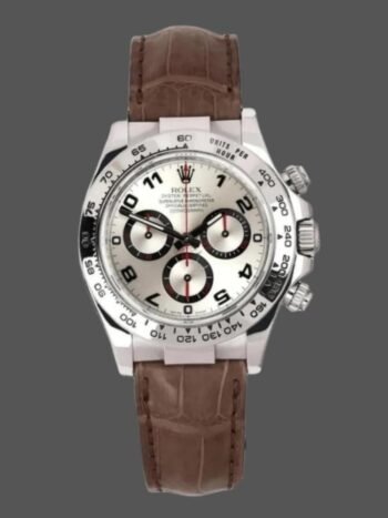 Rolex Daytona 116519 Men's Watch Replica White Gold Racing Dial Brown Leather Strap 40mm