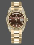 Replica of the unisex Rolex Day-Date 118388 yellow gold watch with brown dial and 36 mm porthole dial