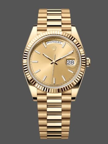 Rolex Day-Date 228238 Men's Watch Replica Champagne Diamond Dial Fluted Bezel 40mm