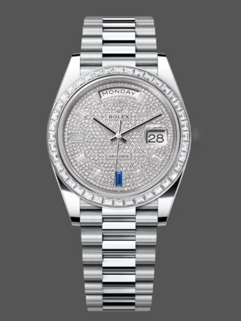 Rolex Day Date Platinum Dial with Diamond Pav?? and Diamond and Sapphire Bezel m228396tbr 0021 40mm