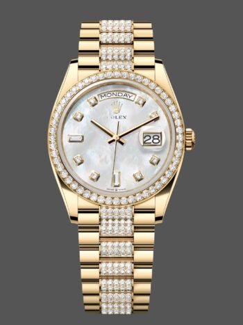 Rolex Day Date 36 Yellow Gold Diamond Bezel Mother of Pearl Dial m128348rbr 0019