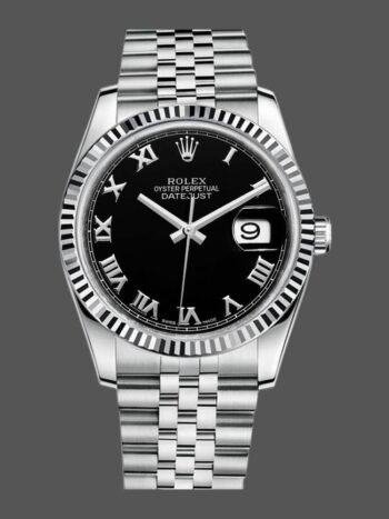 Rolex Datejust 116234 Men's Replica Watch Stainless Steel Fluted Bezel Black Roman Dial 36mm