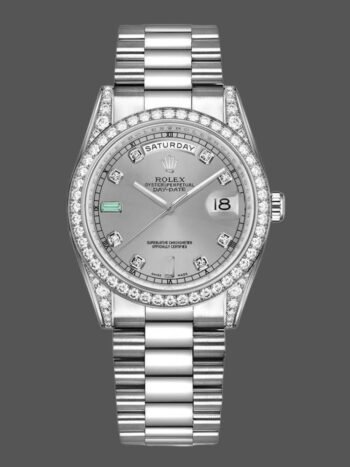 Replica Rolex Day-Date 118389 unisex watch, white gold, silver dial, 36 mm