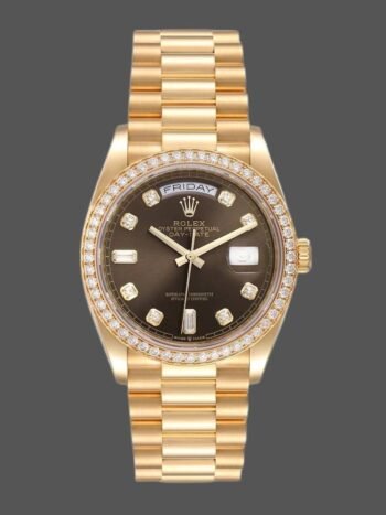 Replica Rolex Day-Date 128348RBR unisex watch, dark gray dial, yellow gold, 36 mm