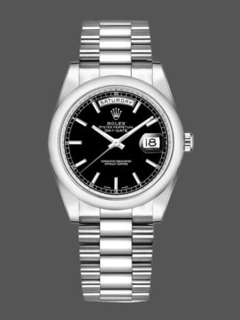 Replica Rolex Day Date 118206 unisex watch, black platinum dial, 36 mm