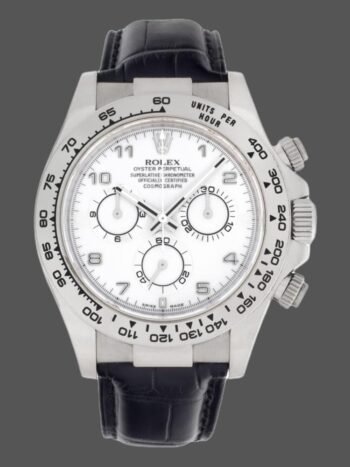 Rolex Daytona 116519 Men's Watch Replica White Dial Black Leather Strap 40mm