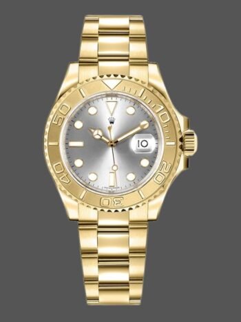 Replica Rolex Yacht-Master 169628 for women, yellow gold, gray dial, 29 mm