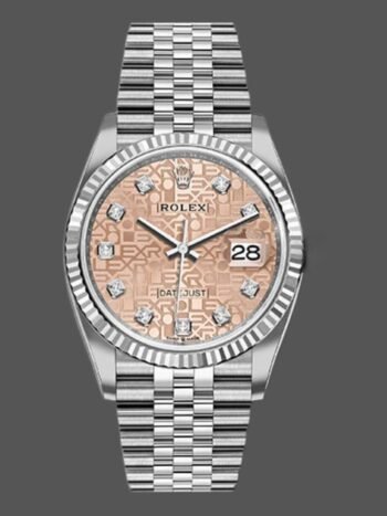 Replica Rolex Datejust 126234 unisex watch with fluted bezel, 36mm Jubilee pink diamond dial