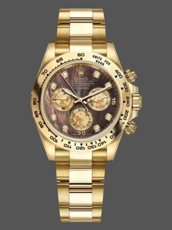 Rolex Daytona 116508 Men's Watch Replica Yellow Gold Black Mother of Pearl Dial 40mm