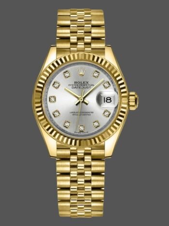 Replica Rolex Datejust 279178 Women's Watch Silver Dial with Diamonds, Yellow Gold, 28mm