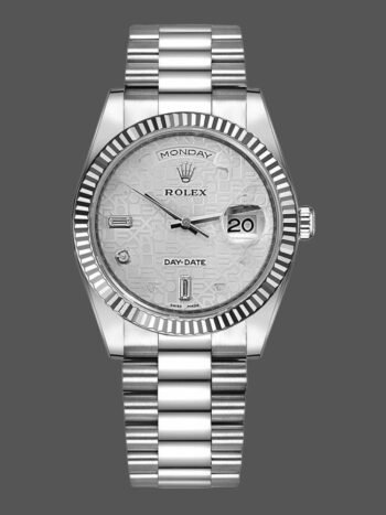 Replica Rolex Day-Date 118239 Jubilee White Gold Watch with 36mm Silver Dial for Men and Women