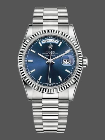 Replica Rolex Day-Date 118239 unisex watch, white gold, blue dial, 36 mm