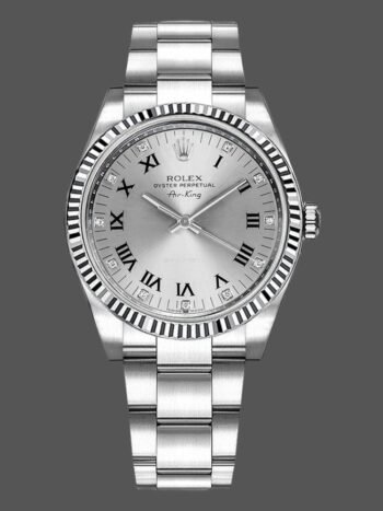 Replica of the Rolex Oyster Perpetual Air-King 114234, silver dial with Roman diamonds, 41 mm
