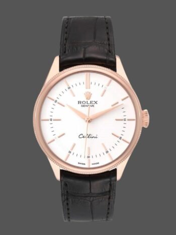 Rolex Cellini Time 50505 Men's Watch Replica Black Leather Strap White Dial 39mm
