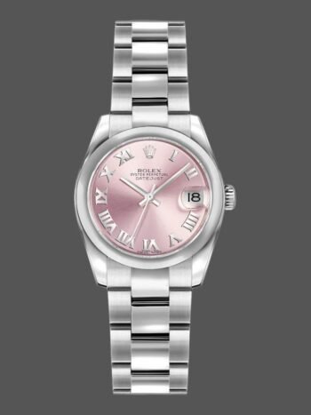 Replica Rolex Datejust 179160 Women's Watch with Oyster Bracelet, Pink Roman Dial, 26mm