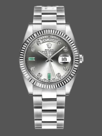 Rolex Day-Date 118239 replica watch, rhodium gray dial, white gold, 36 mm, unisex