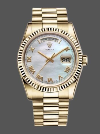 Replica Rolex Day-Date 118238 unisex watch with 36mm white mother-of-pearl Roman dial