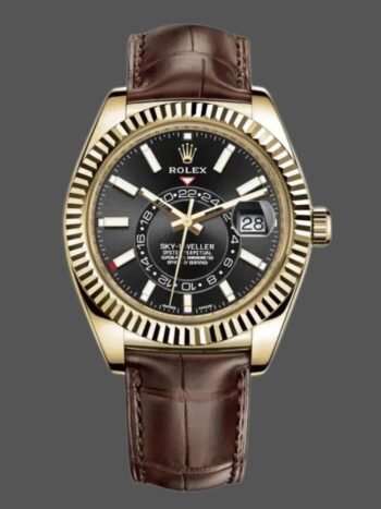 Réplica del Rolex Sky-Dweller 326138 para hombre, esfera negra, oro amarillo, 42 mm