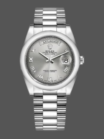 Rolex Day-Date 118206 Replica, Rhodium-plated Gray Dial, Roman Numerals, 36mm, Unisex