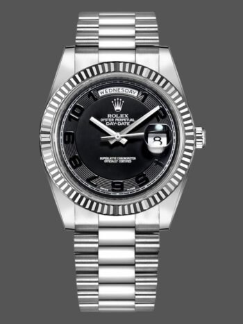 Rolex Day-Date 218239 Men's Watch Replica Black Dial with Concentric Circles, White Gold, 41mm