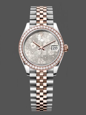 Rolex Datejust 31 Rose Gold Silver Floral Motif Diamond Dial Diamond Bezel m278381rbr 0032