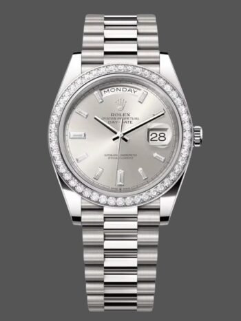 Rolex Day-Date 228349RBR Men's Watch Replica Silver Dial Diamond Bezel 40mm