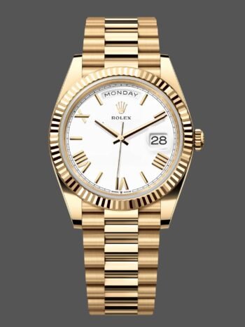 Rolex Day-Date 228238 Men's Watch Replica White Roman Dial Fluted Bezel 40mm