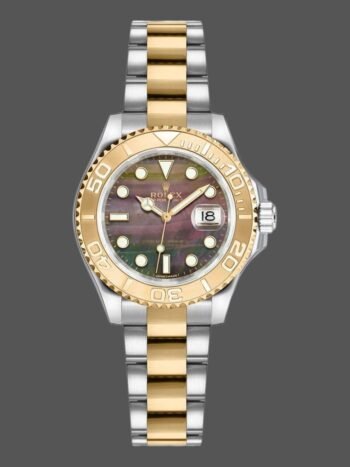 Réplica del reloj Rolex Yacht-Master 169623 para dama, acero, oro amarillo, esfera negra, 29 mm