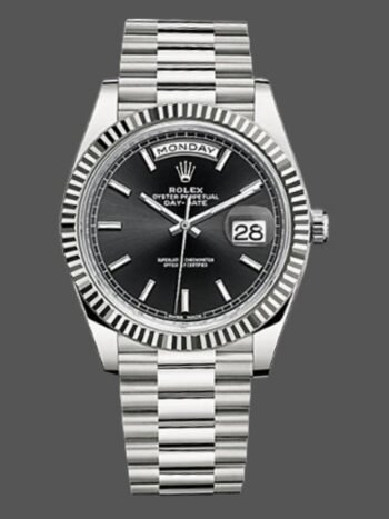 Replica Rolex Day-Date 228239 Men's Watch, Black Dial with Indexes and Fluted Bezel, 40mm
