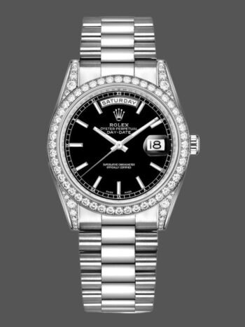 Replica Rolex Day-Date 118389 unisex watch, white gold, black dial with indexes, 36 mm