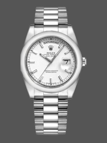 Replica Rolex Day-Date 118209 unisex watch with Oyster bracelet, white dial, 36 mm