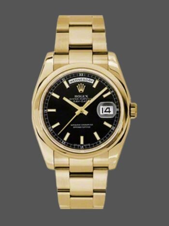 Rolex Day Date 118238 Men's Watch Replica Yellow Gold Black Dial Stainless Steel 36mm