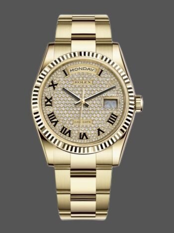 Replica Rolex Day-Date 118238 unisex 36mm watch with pav?? diamond dial in yellow gold