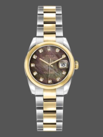 Rolex Datejust 179163 Women's Watch Replica Black Mother of Pearl Dial Vaulted Bezel 26mm