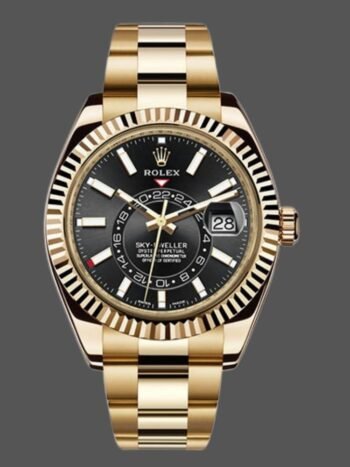 Rolex Sky-Dweller 326938 Replica Men's Yellow Gold Black Dial 42mm