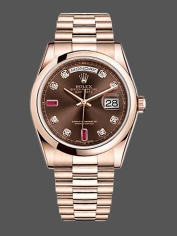 Replica Rolex Day-Date 118205 unisex watch, rose gold, chocolate brown dial, 36 mm
