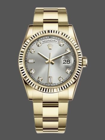 Replica Rolex Day-Date 118238 unisex watch, yellow gold, silver, diamond dial, 36 mm