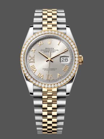 Rolex Datejust 36 Yellow gold and diamonds Silver Pave diamonds Roman dial m126283rbr 0017