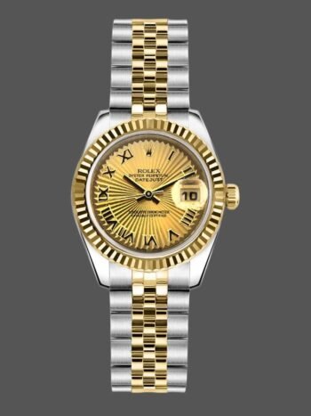 Rolex Datejust 179173 Sunbeam Women's Watch Replica Champagne Dial Fluted Bezel 26mm